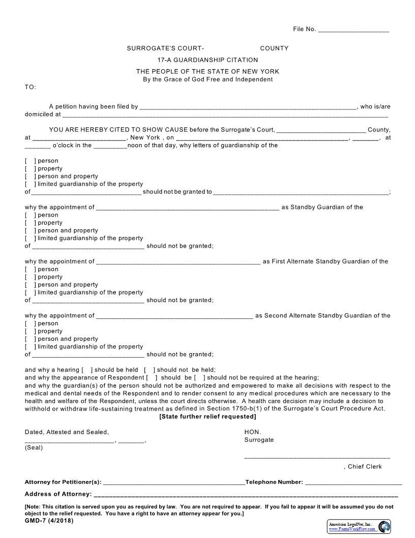 17 A Guardianship Citation Guardianship New York Surrogate