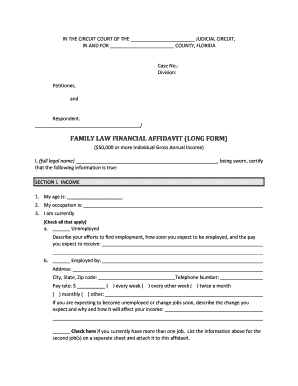 19 Printable Family Law Financial Affidavit Florida Forms And Templates 