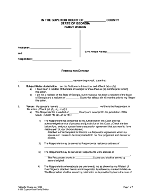 1999 Form GA Petition For Divorce Fill Online Printable Fillable 