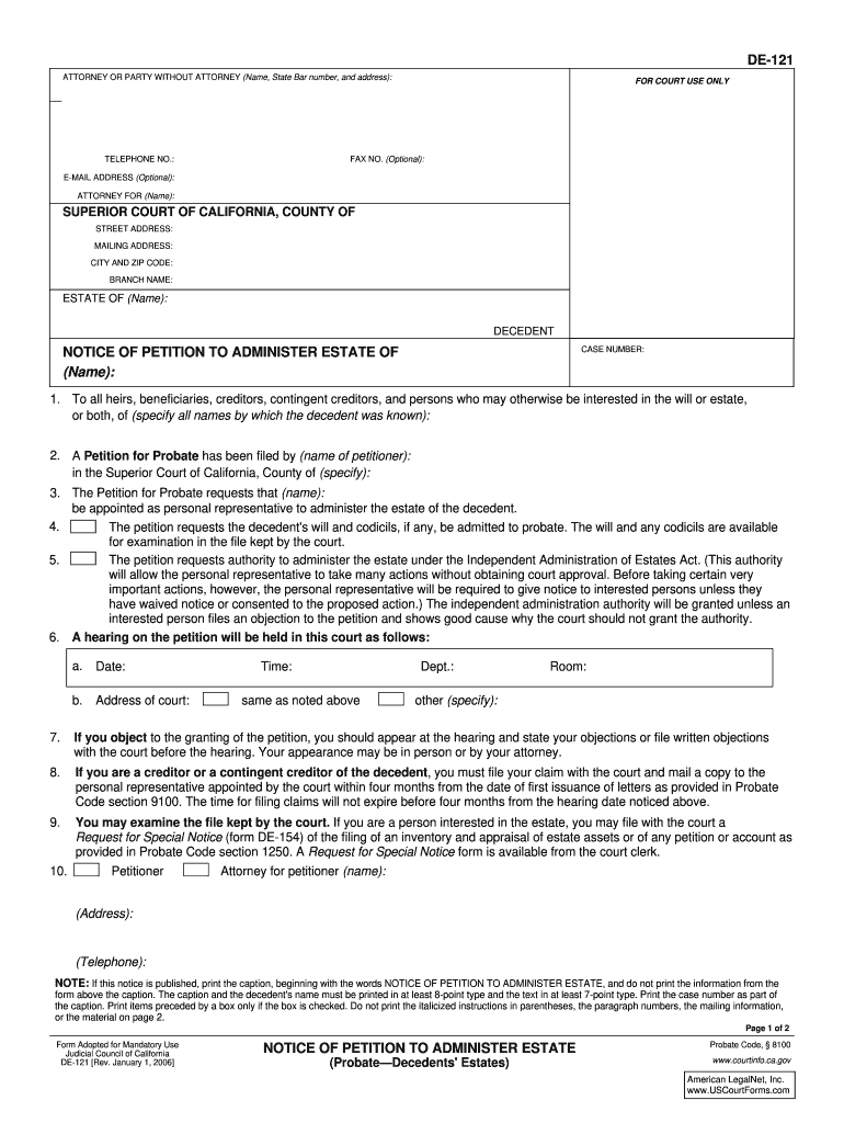 2006 Form CA DE 121 Fill Online Printable Fillable Blank PdfFiller