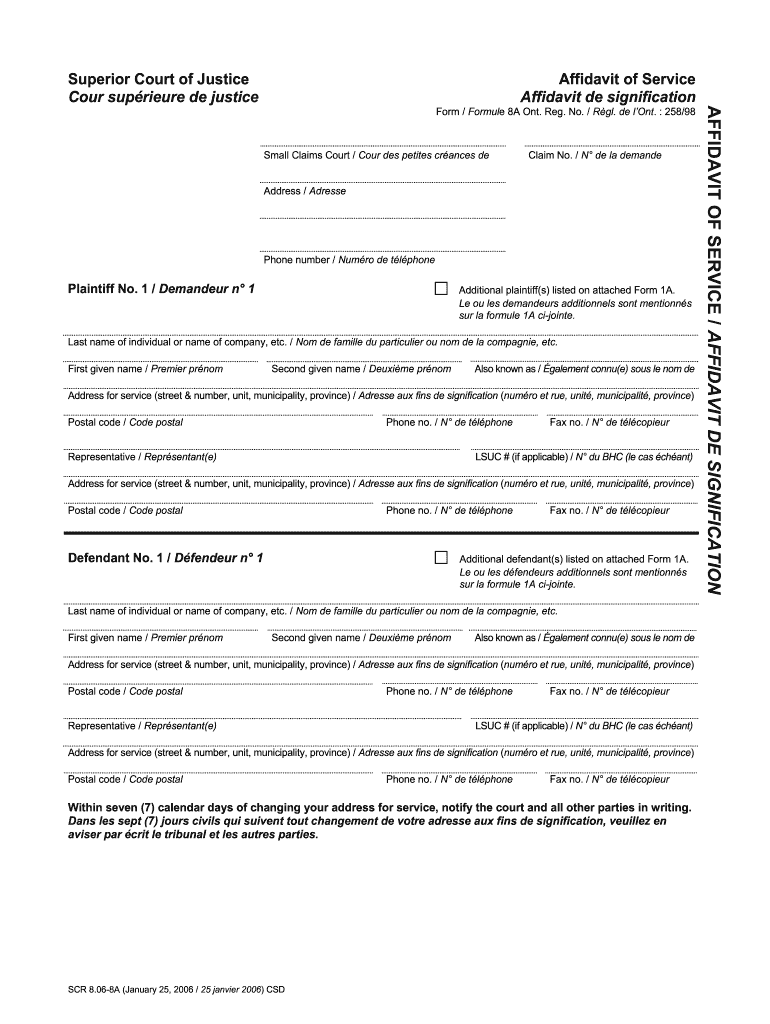 2006 Form Ontario SCR 8 06 8A Fill Online Printable Fillable Blank