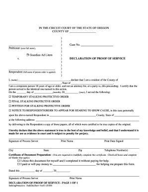 2009 Form OR Declaration Of Proof Of Service Fill Online Printable 