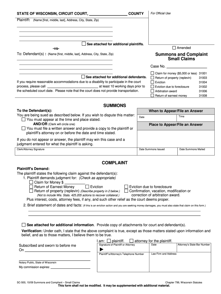 2009 Form WI SC 500 Fill Online Printable Fillable Blank PdfFiller