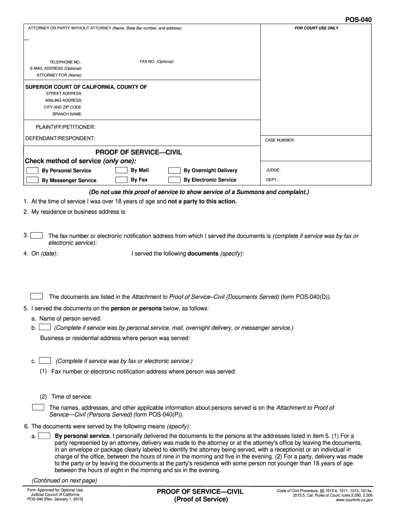 2010 Form CA POS 040 Fill Online Printable Fillable Blank PdfFiller