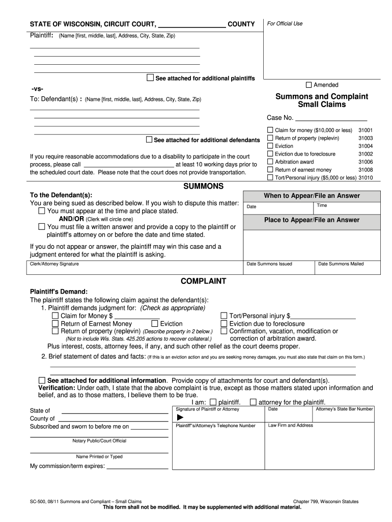 2011 2021 Form WI SC 500 Fill Online Printable Fillable Blank 