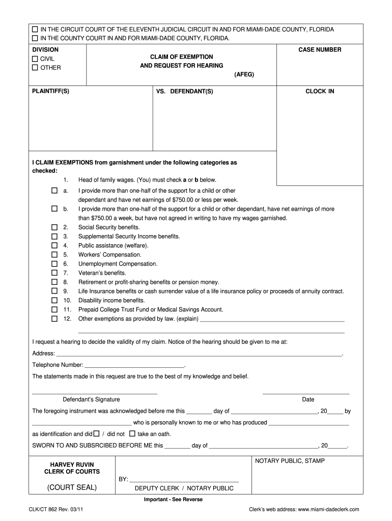 2011 Form FL CLK CT 862 Fill Online Printable Fillable Blank PdfFiller