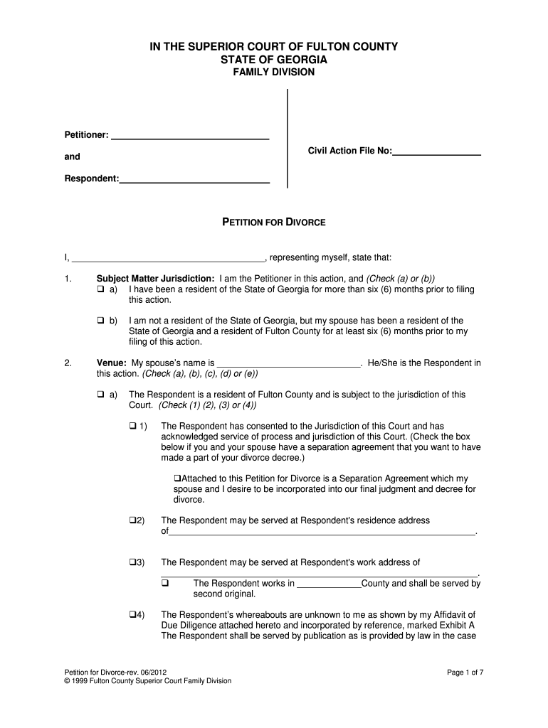 2012 2021 Form GA Petition For Divorce Fill Online Printable Fillable 