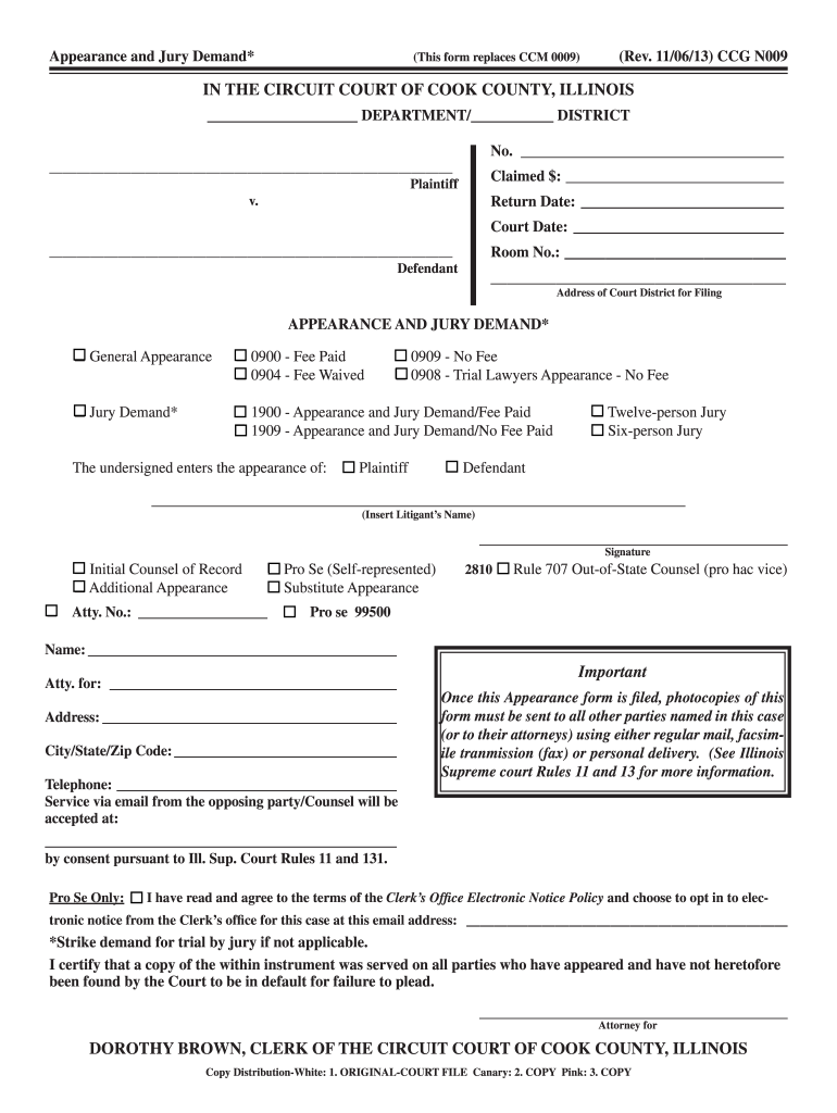 2013 Form IL CCG 0009 Cook County Fill Online Printable Fillable