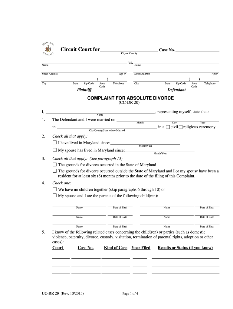 2015 2021 Form MD CC DR 20 Fill Online Printable Fillable Blank 