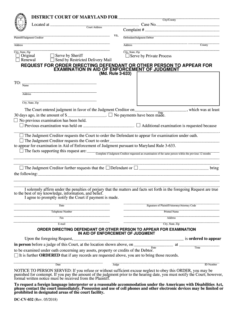 2018 2021 Form MD DC CV 032 Fill Online Printable Fillable Blank 