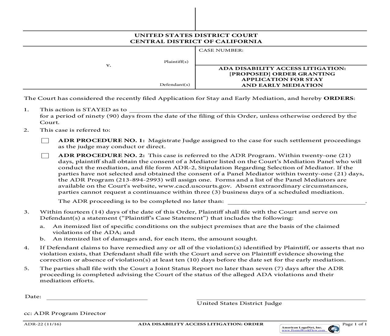 ADA Disability Access Litigation Order California Litigation 