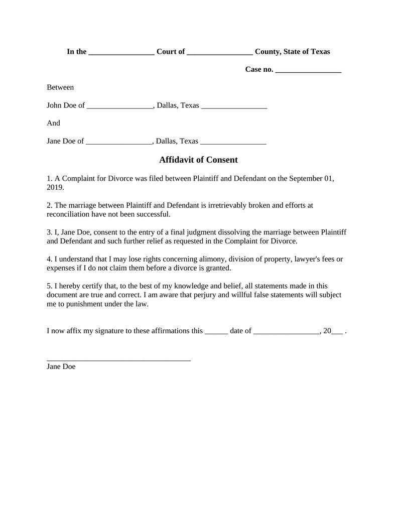 Affidavit Of Consent Texas Attorney Docs