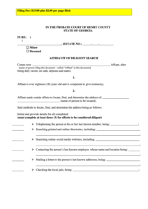 Affidavit Of Diligent Search Henry County Probate Court Printable Pdf