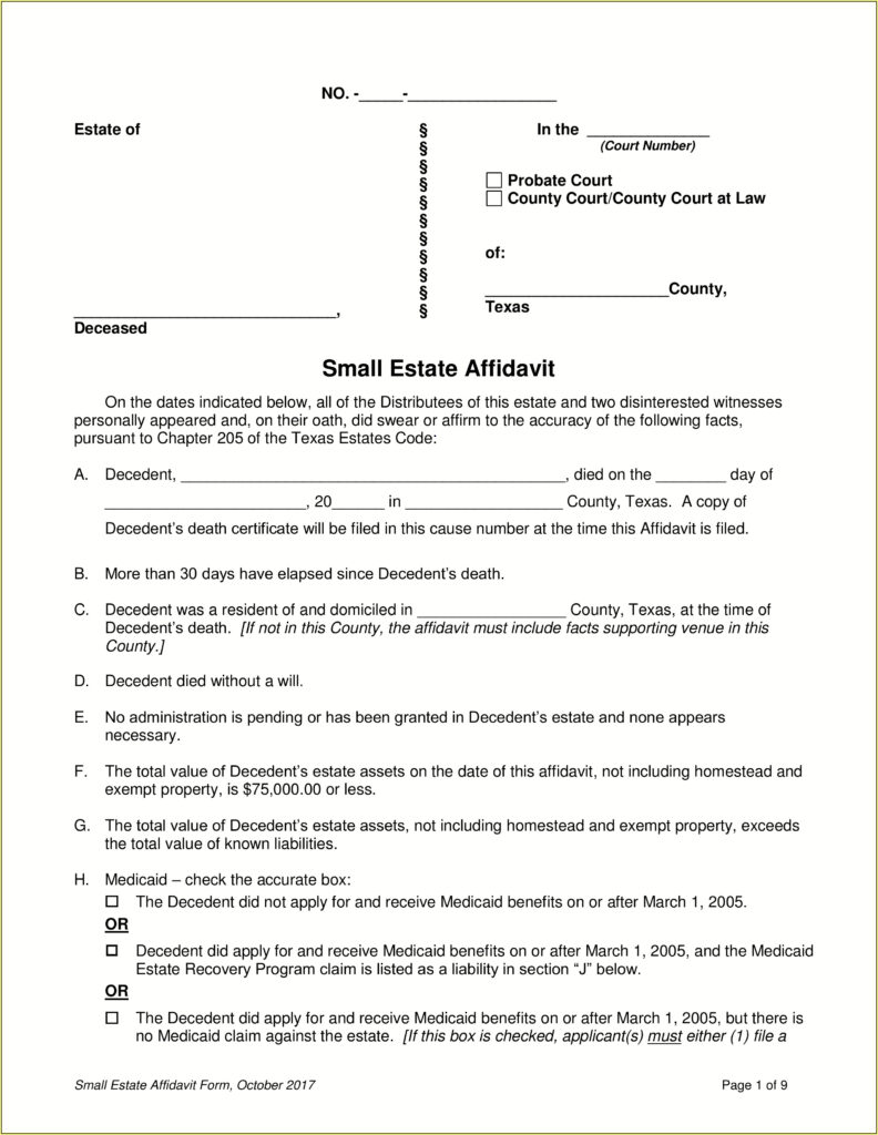 Affidavit Of Heirship Form Texas Form Resume Examples Nvq1P768kR