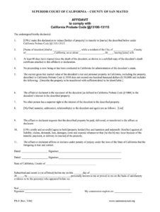 AFFIDAVIT To Comply With California Probate Code 13100 13115 PR 8