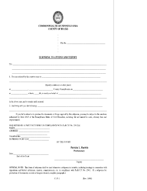 Allegheny County Subpoena Form Fill Online Printable Fillable 