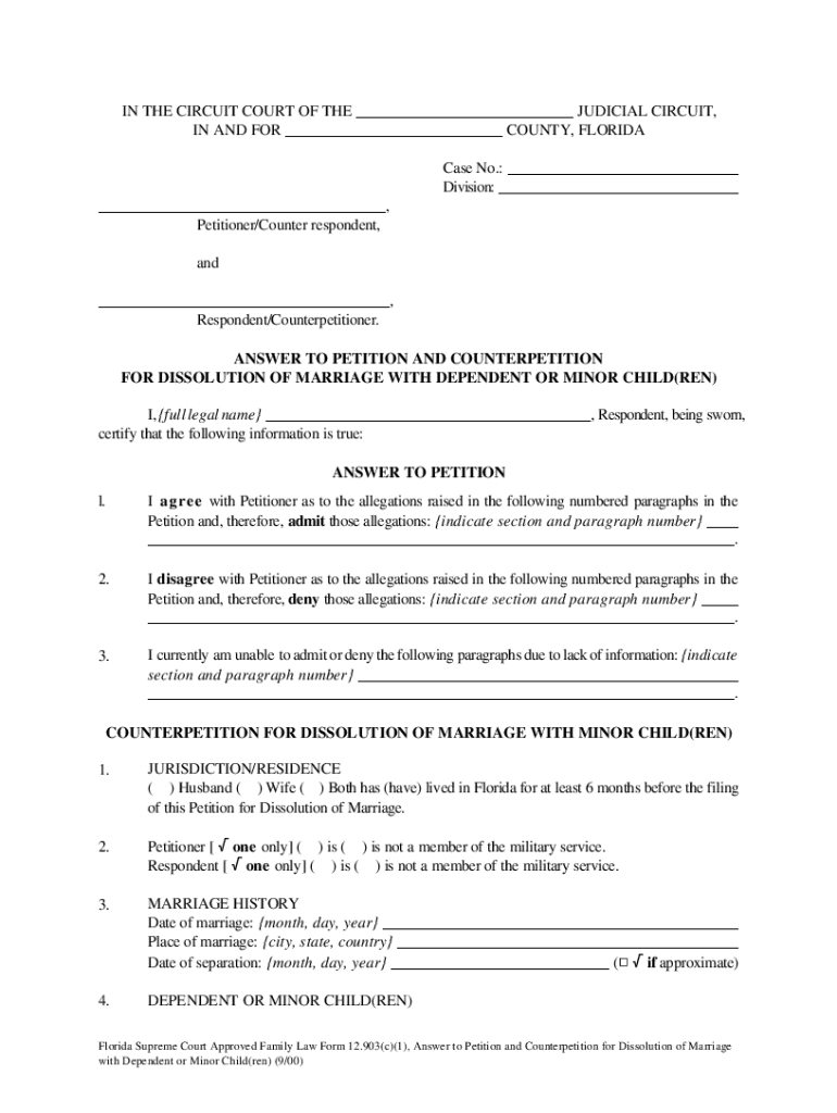 Answer To Petition Sample Fill Out And Sign Printable PDF Template 