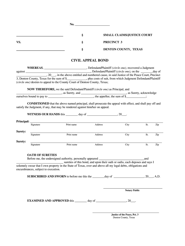 Appeal Bond Form Fill Out And Sign Printable PDF Template SignNow