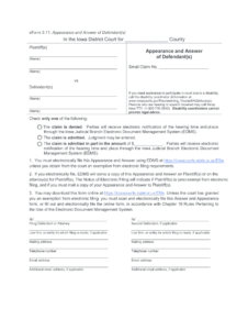 Appearance And Answer Form Iowa Fill Out And Sign Printable PDF