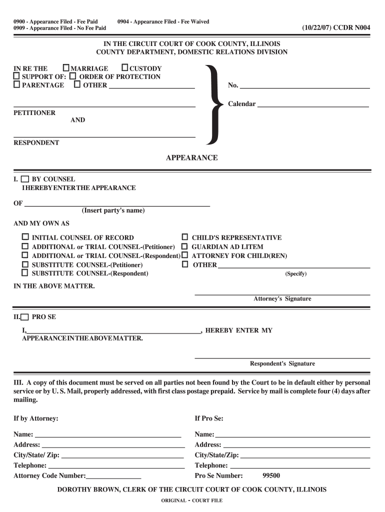 Appearance Form Cook County Fill Online Printable Fillable Blank 