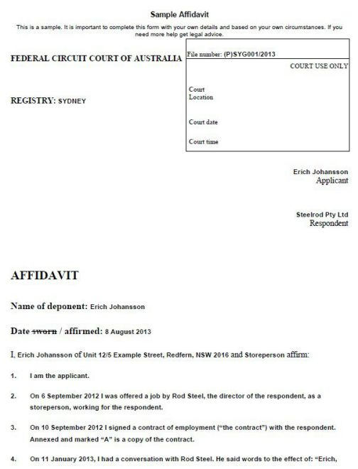 Australian Affidavit Template Free Templates Legal Tips 