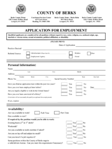 Berks Employment Application Fill Online Printable Fillable Blank