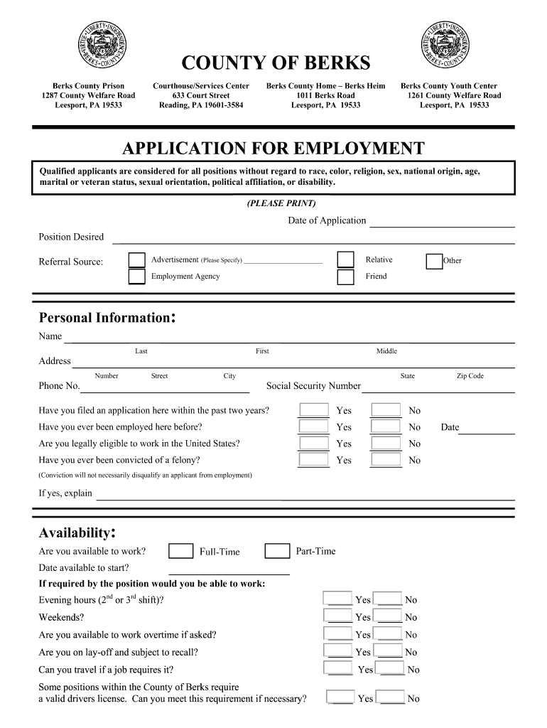 Berks Employment Application Fill Online Printable Fillable Blank 