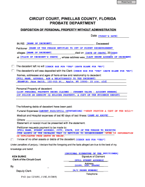 Bill Of Sale Form Petition For Probate Templates Fillable Printable 