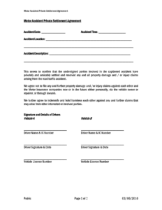 Car accident private settlement agreement form templates DOC