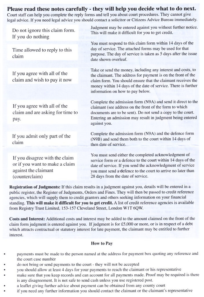 CCBC Form N1 Issue Pack Civil Procedure Rules County Court Procedure 