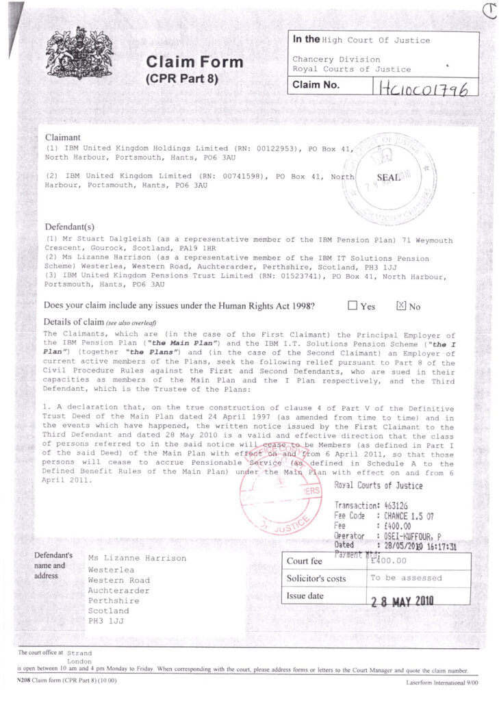 Claim Form Claim Form High Court