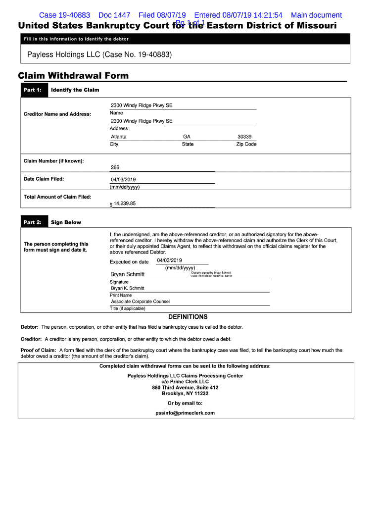 Claim Withdrawal Form Case SpecificTemplate 180918New Fill And Sign