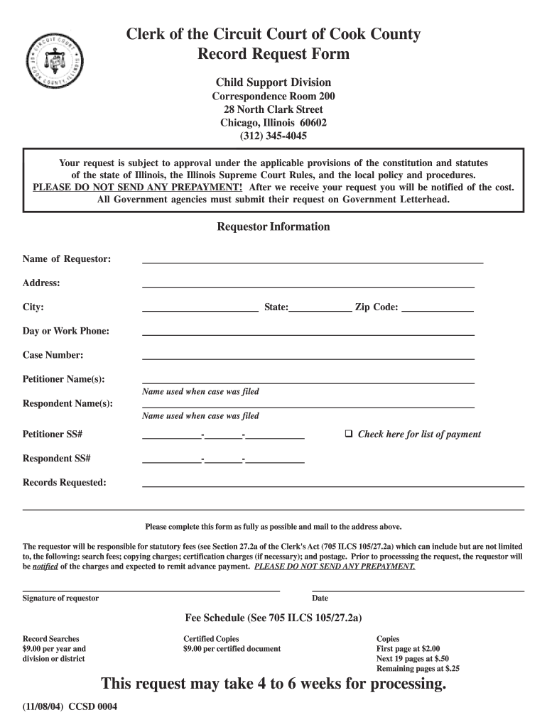 Clerk Of The Circuit Court Of Cook County Record Request Form 12 218 