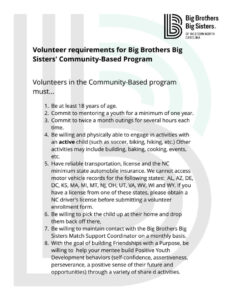 Community Based Volunteer Requirements Big Brothers Big Sisters Of