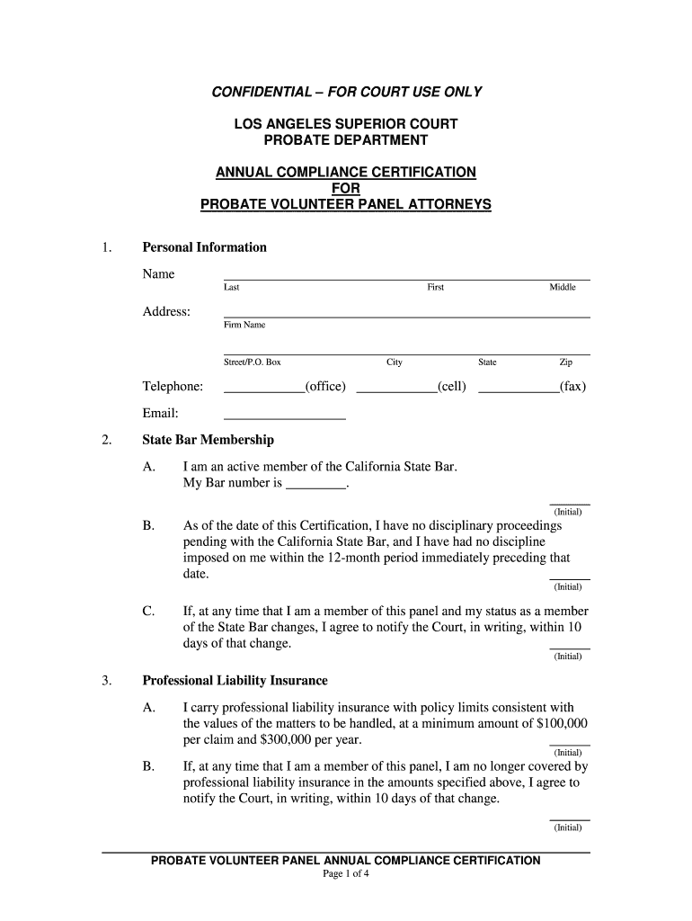 Confidential For Court Use Only Los Angeles Superior Court Fill Out 