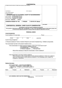 Confidential General Care Plan Of Conservatee Form Superior Court Of