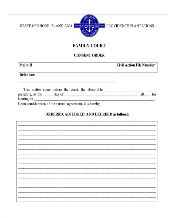 Consent Order Forms 11 Free Word PDF Format Download Free 