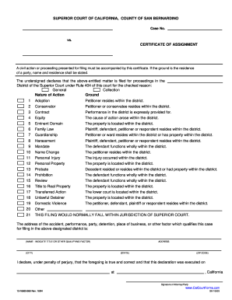 County Of San Bernardino Certificate Of Assignment 1994 Form Fill Out