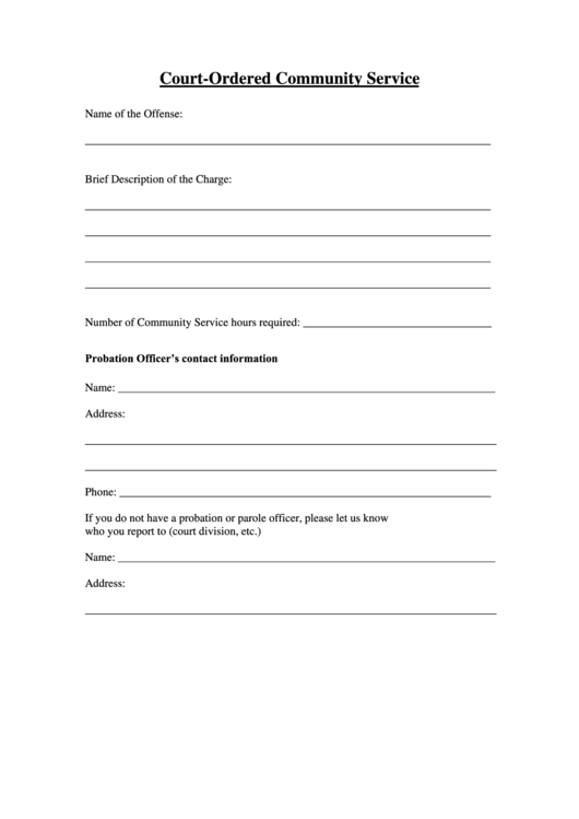 Court Ordered Community Service Sheet Printable Pdf Download