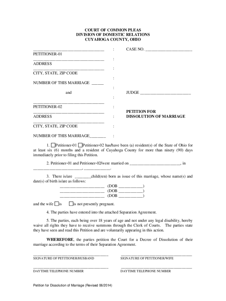 Cuyahoga County Dissolution Of Marriage Forms Fill Online Printable 