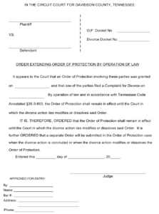 Davidson County Tennessee Order Extending Order Of Protection By