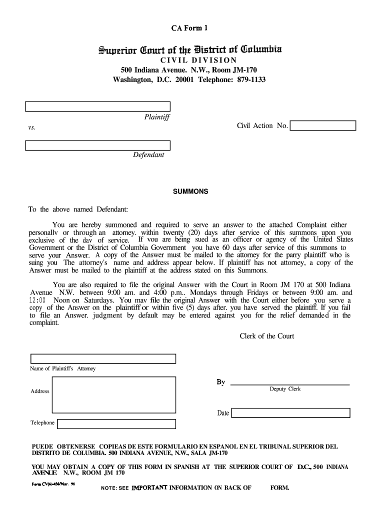 Dc Superior Court Forms Fill Online Printable Fillable Blank