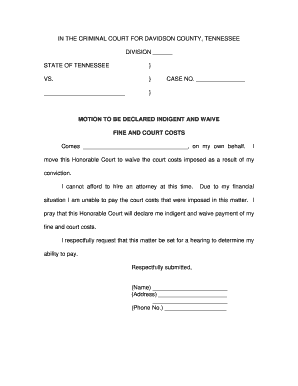 Declared Indigent By The Courts Editable Fillable Printable 