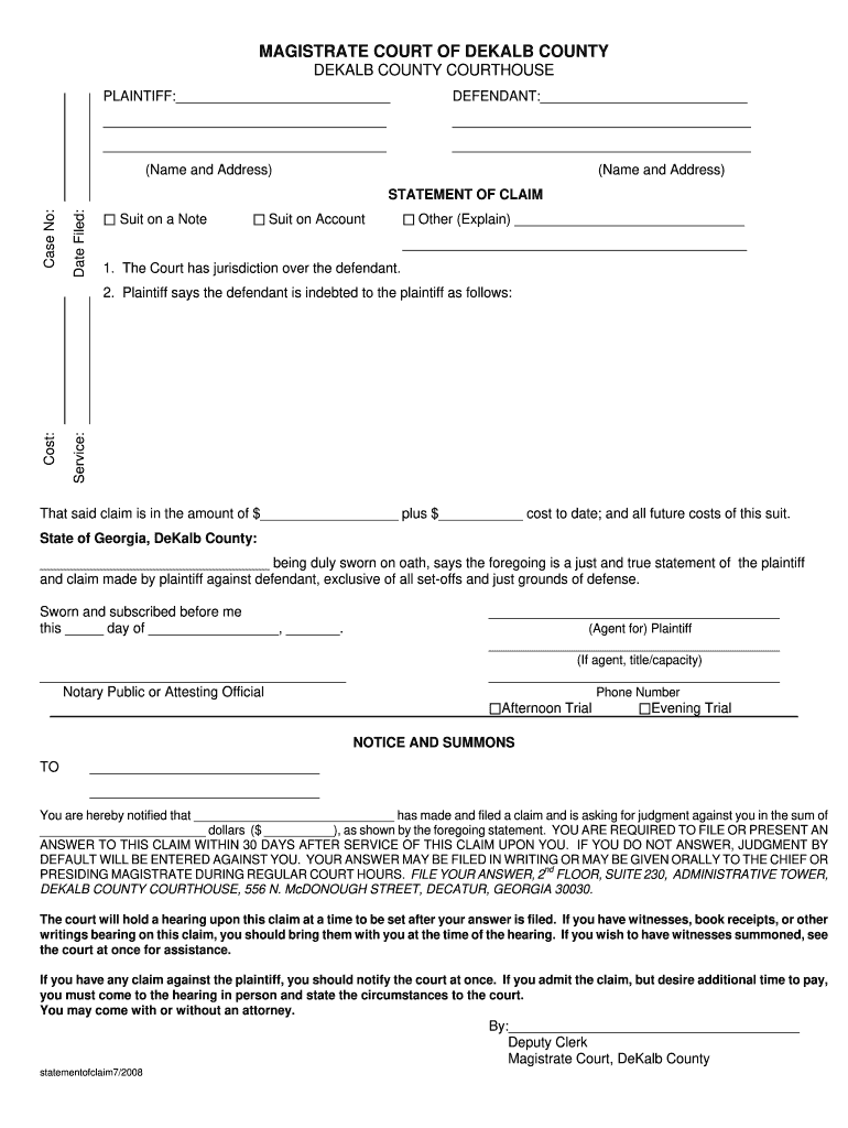 Dekalb County Claim Fill Out And Sign Printable PDF Template SignNow