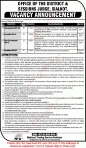 District And Session Court Sialkot Jobs 2015 June NTS Application Form