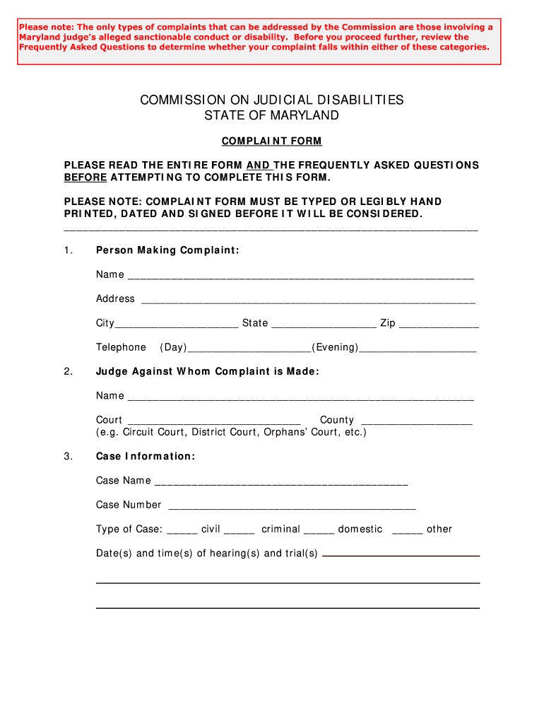 District Court Of Maryland Complaint Form Fill Out And Sign Printable