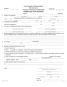 Divorce Complain Form Massachusetts Free Download