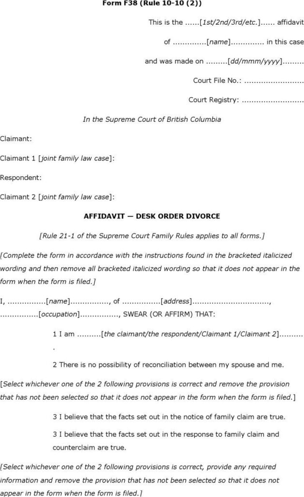 Divorce Forms Bc Supreme Court Universal Network