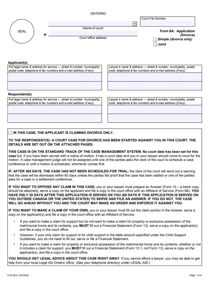 Divorce Forms Free Word Templates