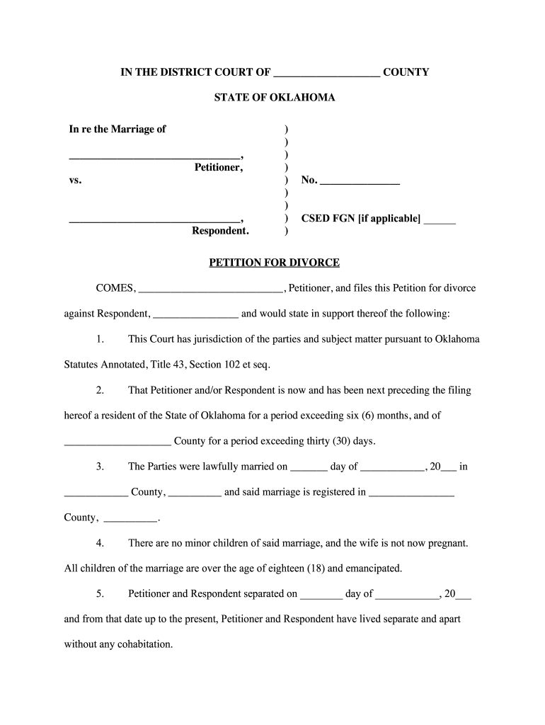 Divorce In Oklahoma Fill Online Printable Fillable Blank PdfFiller